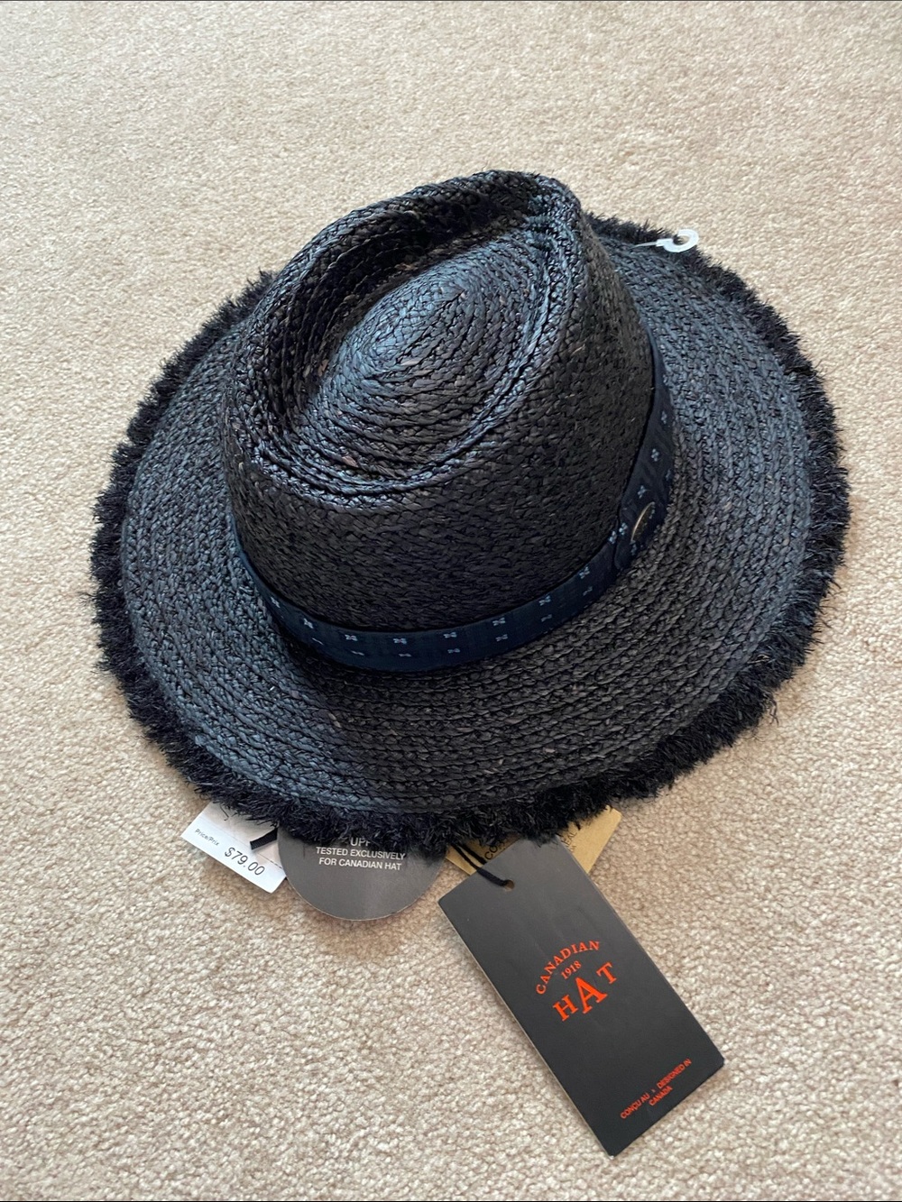 Black Straw Sun Hat with Decorative Band